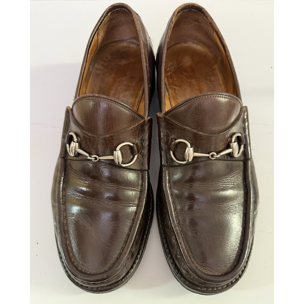 Gucci Brown Italian Leather Horsebit Lug Sole Chunky Loafers Size 11 - Picture 2 of 11